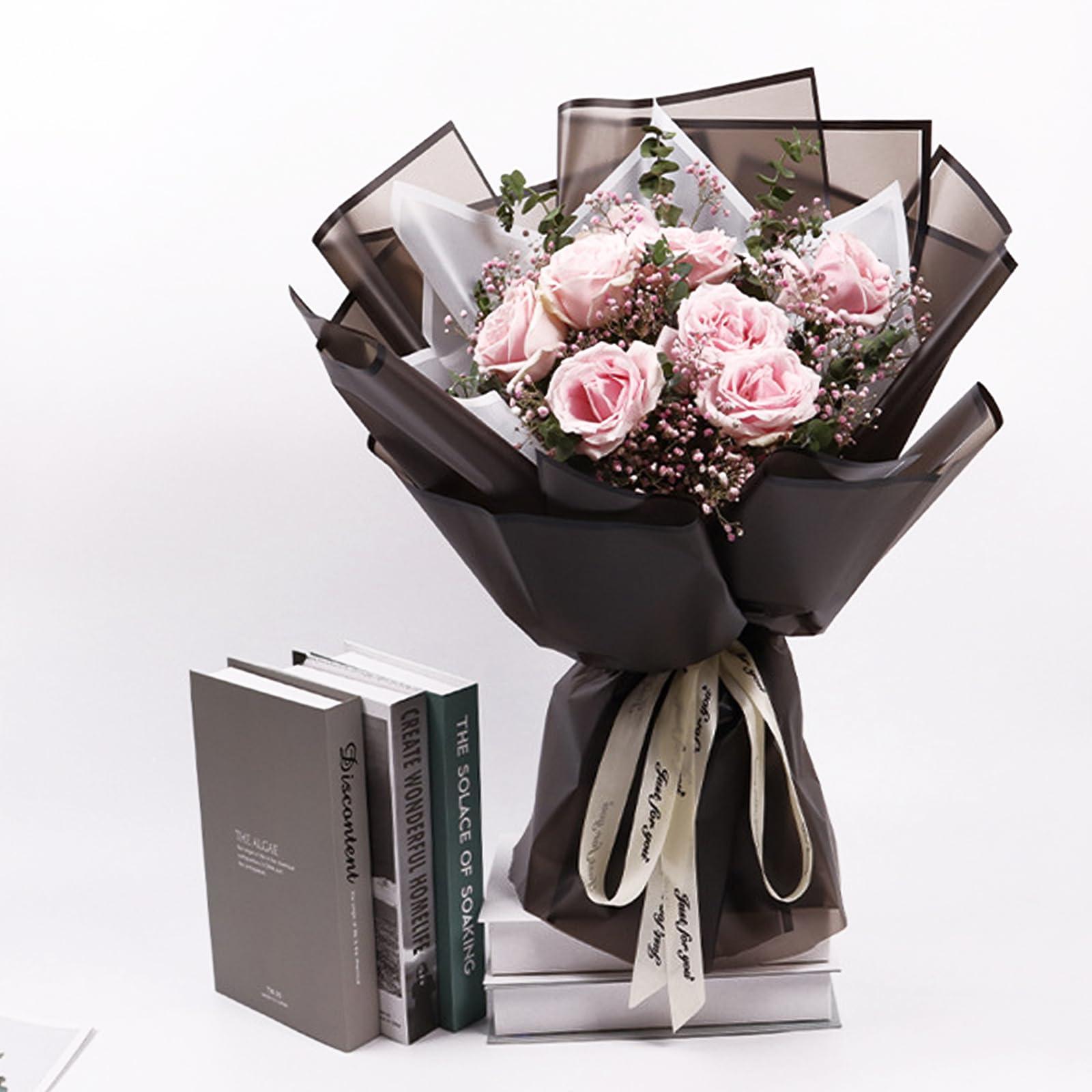 NESCCI NESCCI 20 Sheet Flower Wrapping Paper - Waterproof Floral Bouquet Wrapping Paper, Florist Supplies Packaging Paper for Wedding Birthday Gift DIY (Translucent Black)