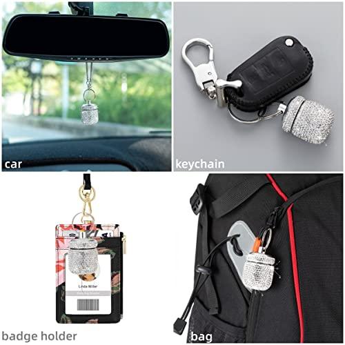 EveryBling Bling Rhinestone Pill Bottle Organizer Daily Travel Pill Case Container Ring Holder Small Medicine Holder Box for Vitamin Supplement Gum with Keychain(Light Blue)