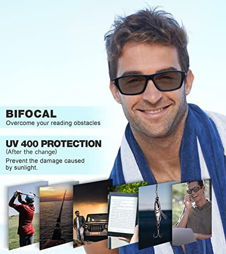 SKYOAK SKYOAK Premium Lightweight Photochromic Bifocal Reading Sunglasses TR90 Frame Wrap Around Design Blue Light Blocker UV 400 Protection Outdoor Sun Reader Driving/Fishing/Running/Cycling (Blue +2.0)