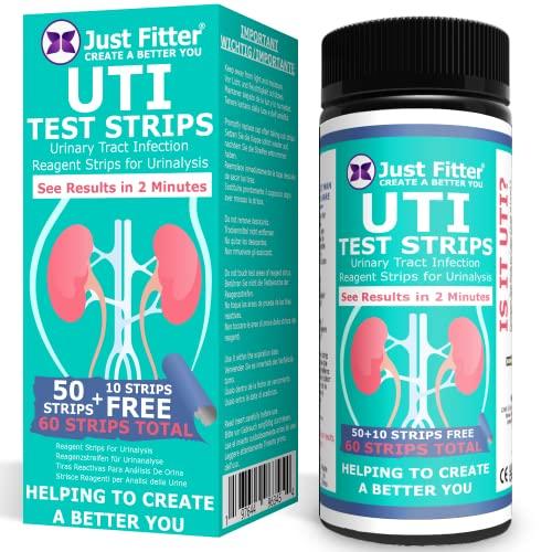 Just Fitter UTI Urine Test Strips. Urinary Tract Infection Strip. Simple, Fast and Accurate Results. Urinalysis Home Testing Stick Kit for Nitrite and Leukocytes.