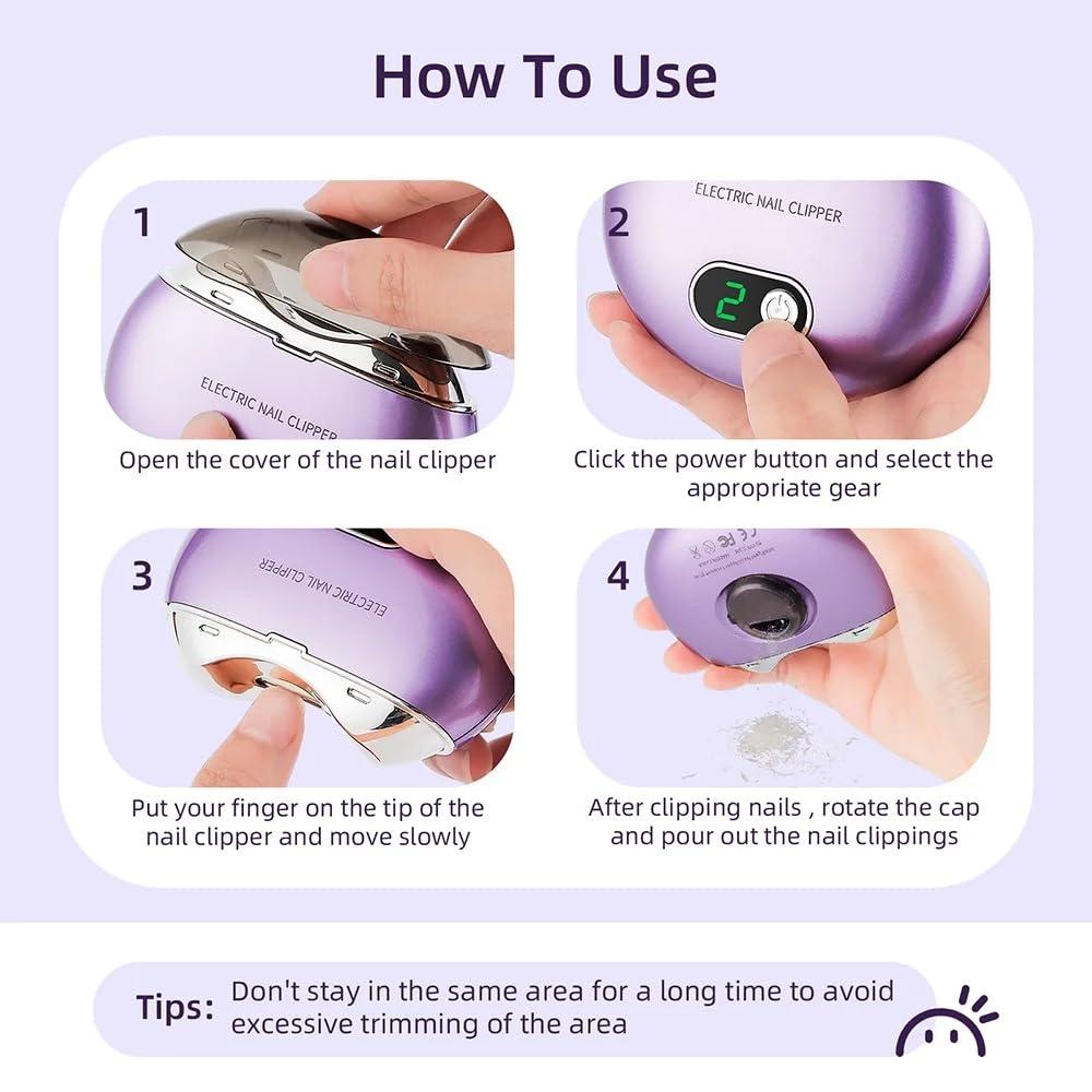 Aikertec Automatic Electric Nail Clipper,with LCD Digital Display, Safety Baby Fingernail Nail Clipper, 3-Speeds Levels and Nail Clip Storage, USB Rechargeable Suitable for Babies,Children (Purple)