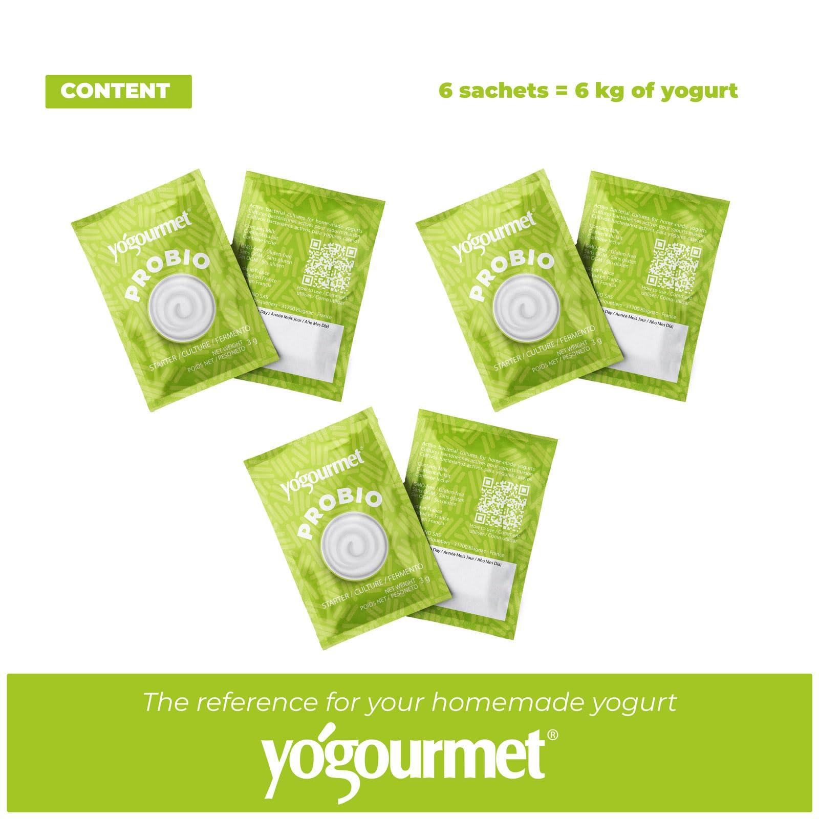 Yogourmet Yogourmet Yogurt Starter With Probiotics (6 Sachets = 6 Quarts of Yogurt) - Make Yogurt at Home - Starter Culture - All Natural, Gluten Free, Kosher, Halal - 3 g Sachets