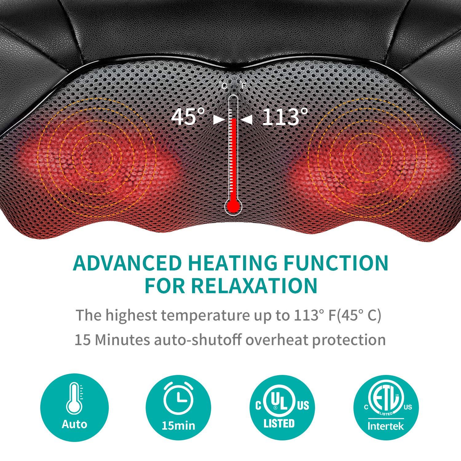 Nekteck Nekteck Shiatsu Neck and Back Massager with Soothing Heat, Electric Deep Tissue 3D Kneading Massage Pillow for Shoulder, Leg, Body Muscle Pain Relief, Home, Office, and Car Use