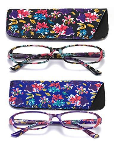 SOOLALA SOOLALA 2-Pair Fashionable Spring Hinge Rectangular Reading Glasses w/Matching Pouch (2 Pairs/Black and Green, 4.0)
