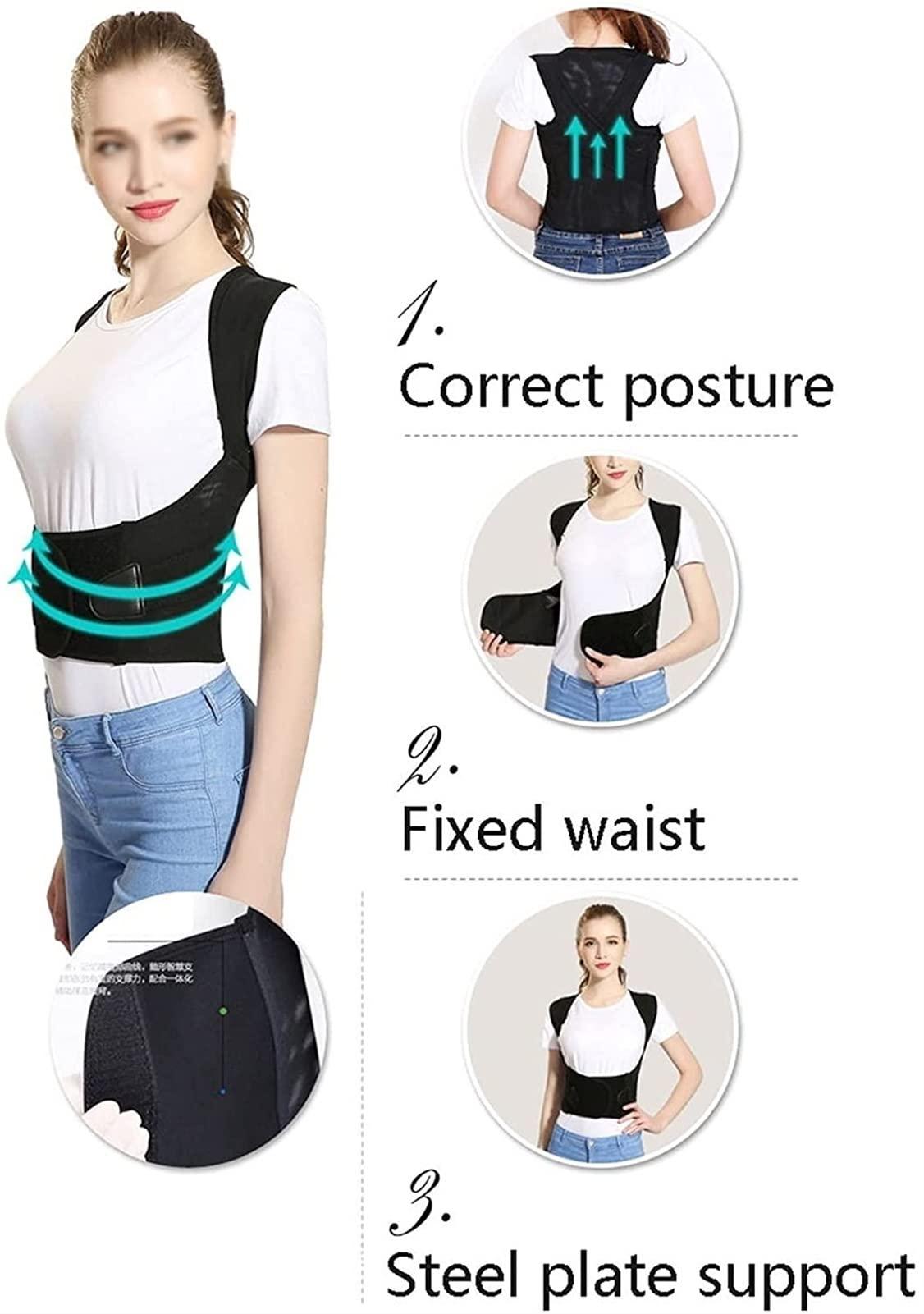 SJHY Posture Corrector Back Brace Straightener Lumbar Support Belt with Metal Support for Back Neck Shoulder Pain Relief Improve Posture Back Posture (Color : Black, Size : XXXX-Large)