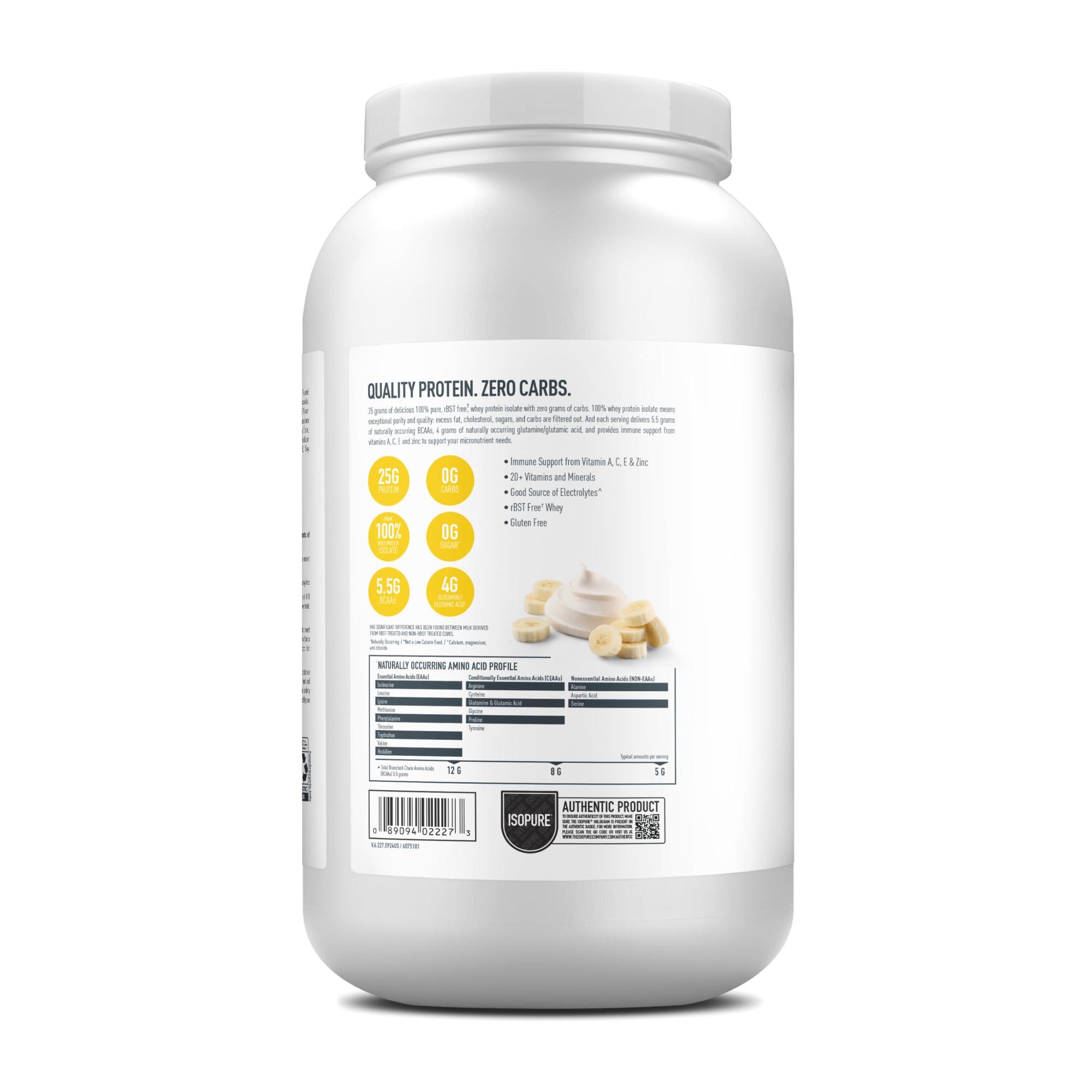 Isopure Isopure Zero Carb 100% Pure Whey Isolate Protein Powder, Lactose Free, Gluten Free, With Vitamins, Banana Cream, 25g Protein Per Serving, 3 Lbs, 44 Servings (Packaging May Vary)