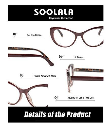 SOOLALA SOOLALA Womens Large Frame CatEye Eyeglasses Frame Reading Glasses, Red, 1.75D