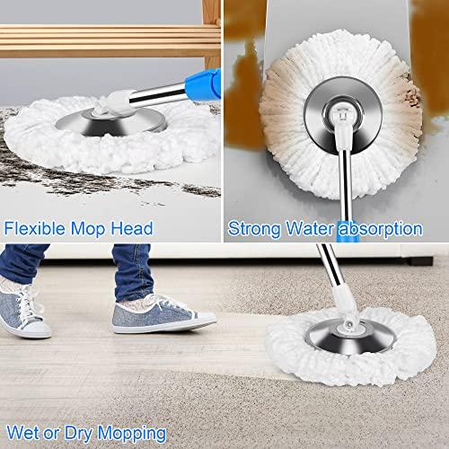 PULNDA Mop and Bucket with Wringer Set, Mop and Bucket on Wheels Floor Cleaning System with Spin Mop Head 61 Inch Refills Extended Stainless Steel Handle for Home Office Household Cleaning