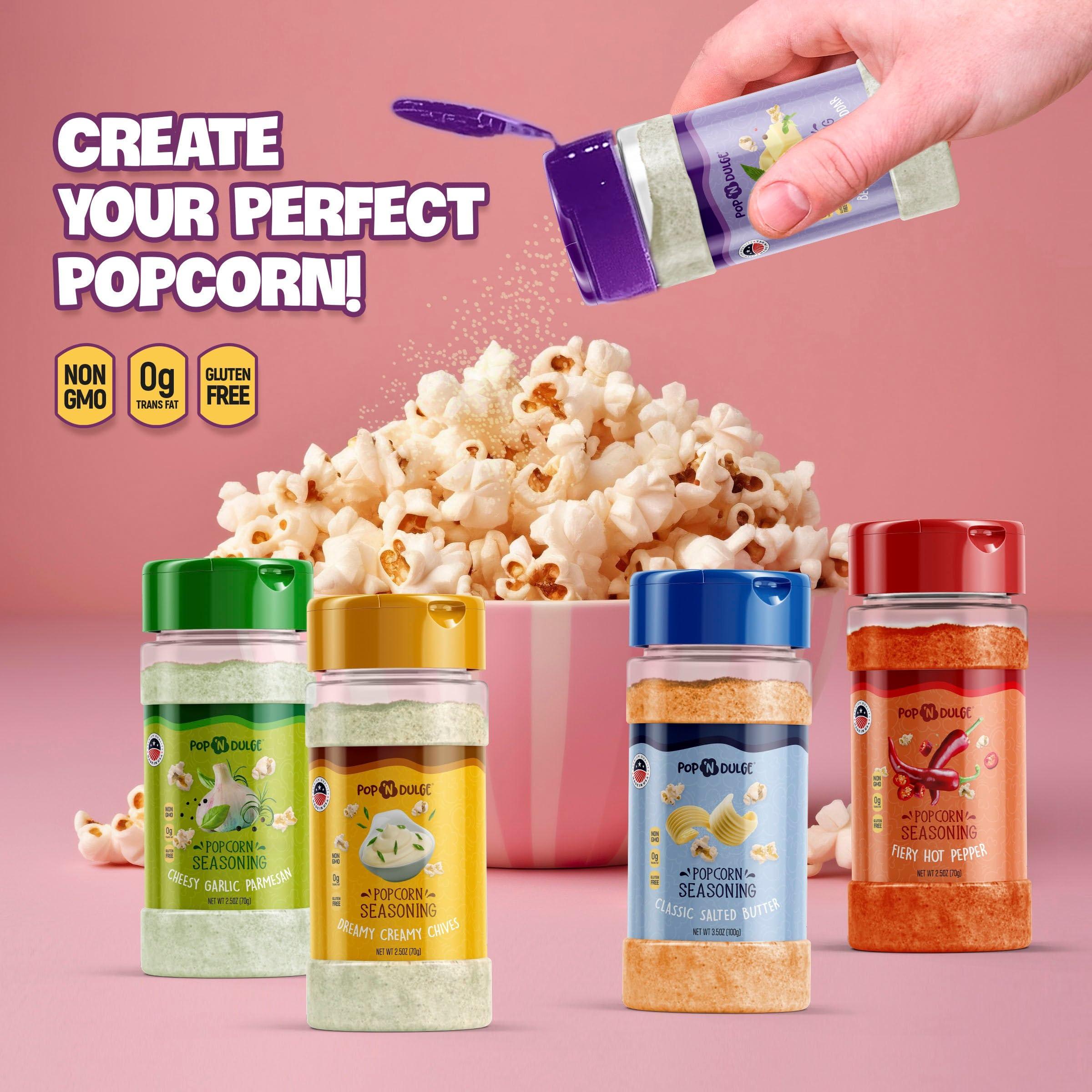 Pop n\' Dulge Popcorn Seasoning Classic Salted Butter Gourmet Popcorn Flavoring Variety Pack, 3.5 Ounce (Pack of 6) Movie Night Supplies
