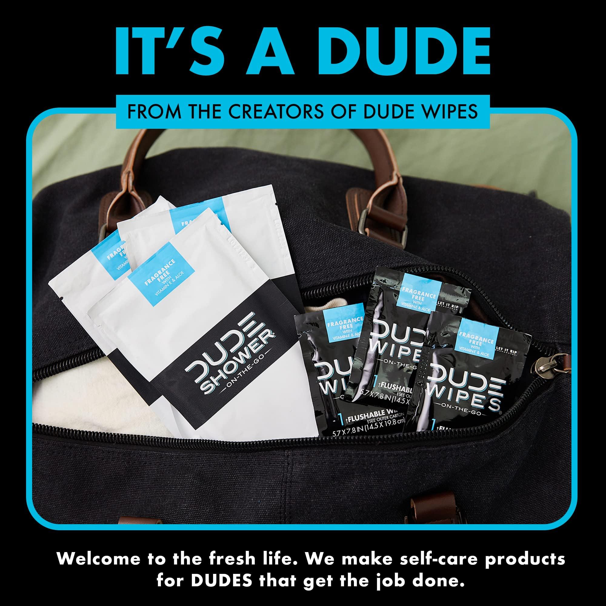 Dude DUDE Wipes On-The-Go Shower Wipes - 1 Pack, 8 Wipes - Unscented Extra-Large Wipes with Vitamin E & Aloe - Full Body Shower Replacement Wipes