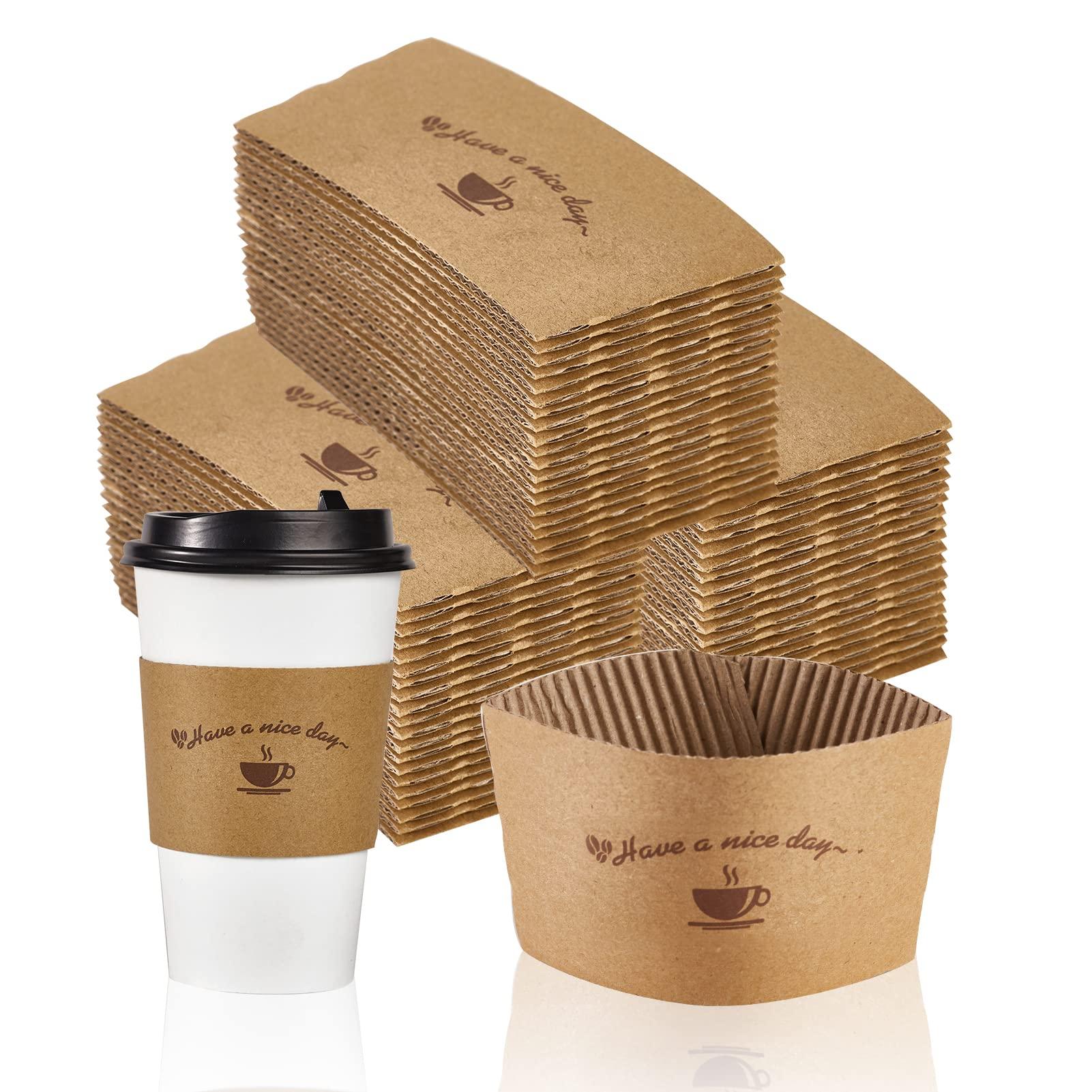 LITOPAK LITOPAK 200 Packs Kraft Paper Coffee Cup Sleeves, Coffee Sleeves, Disposable Corrugated Hot Drink Holder for Paper Cups Insulation and Hand Protection, Fits 10oz-20oz Paper Cups(Cup Not Included)