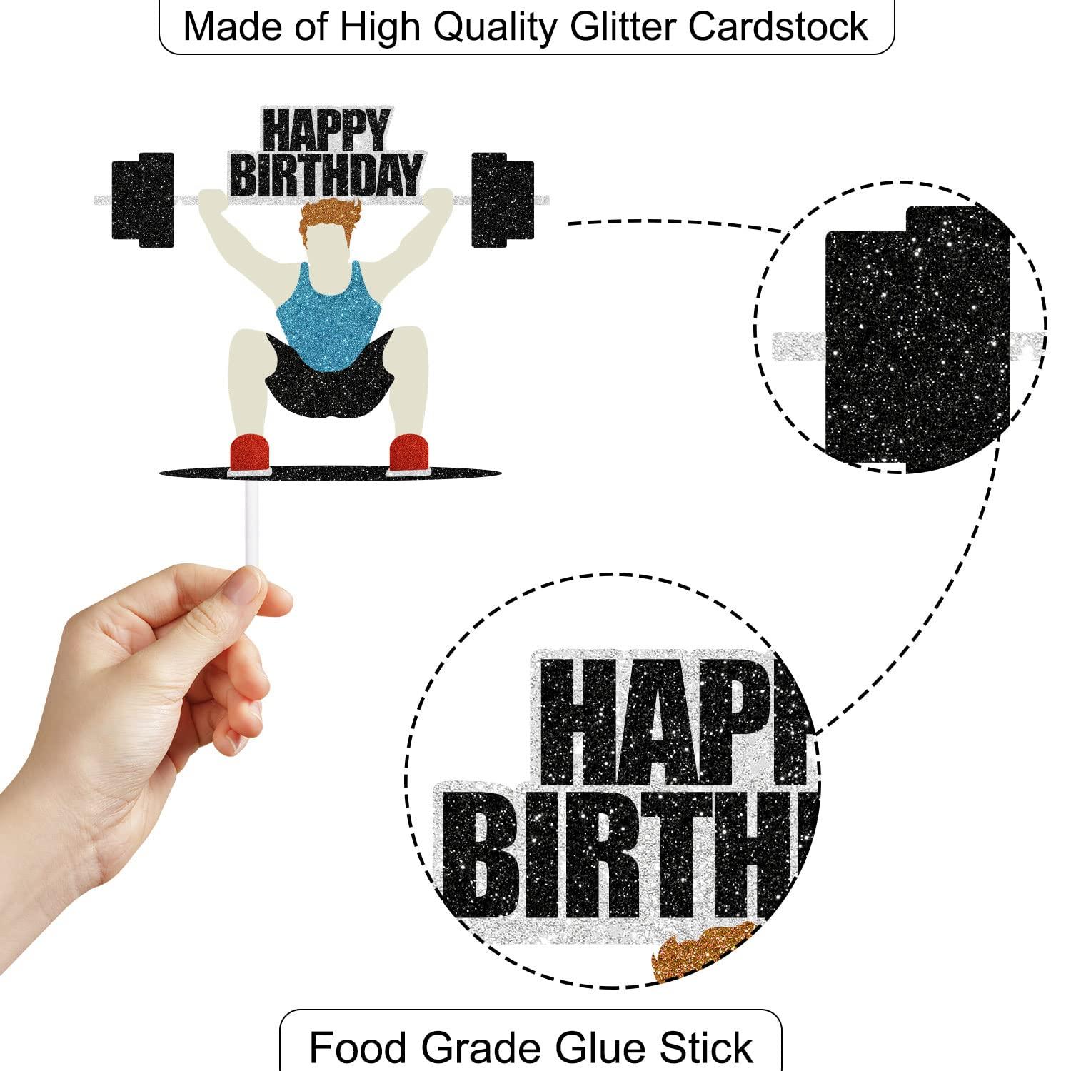 SugarGera Happy Birthday Weightlifter Cake Topper- Fitness Theme Party, Athlete Theme Birthday Party Weightlifting Decoration -SugarGera