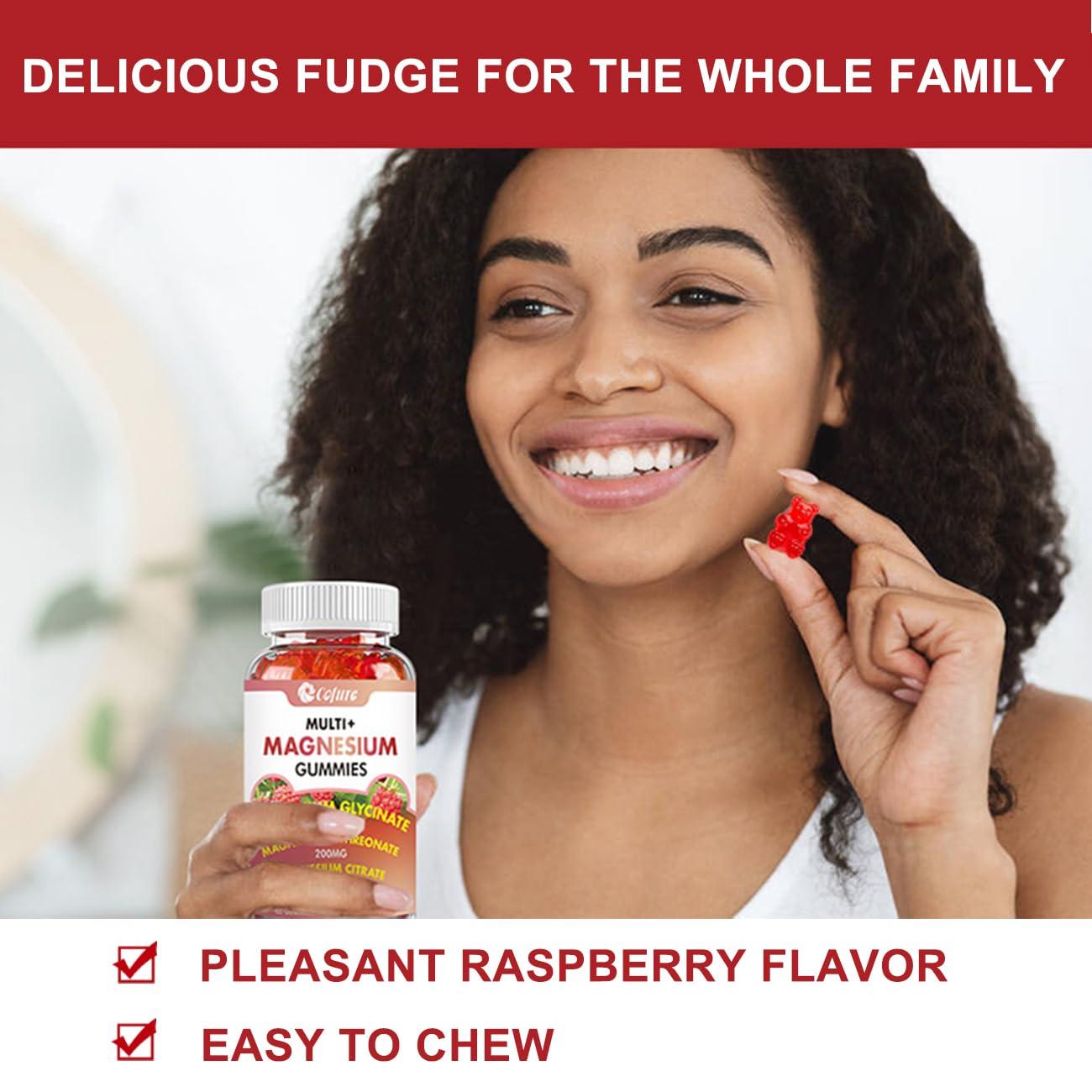 Cofure Triple Magnesium Complex 900 mg, Magnesium Glycinate, Citrate, Malate with Potassium, Calcium, Vitamin B6 for Calm & Sleep - Vegan, Non-GMO, Gluten Free - 60 Raspberry Gummies for Adults