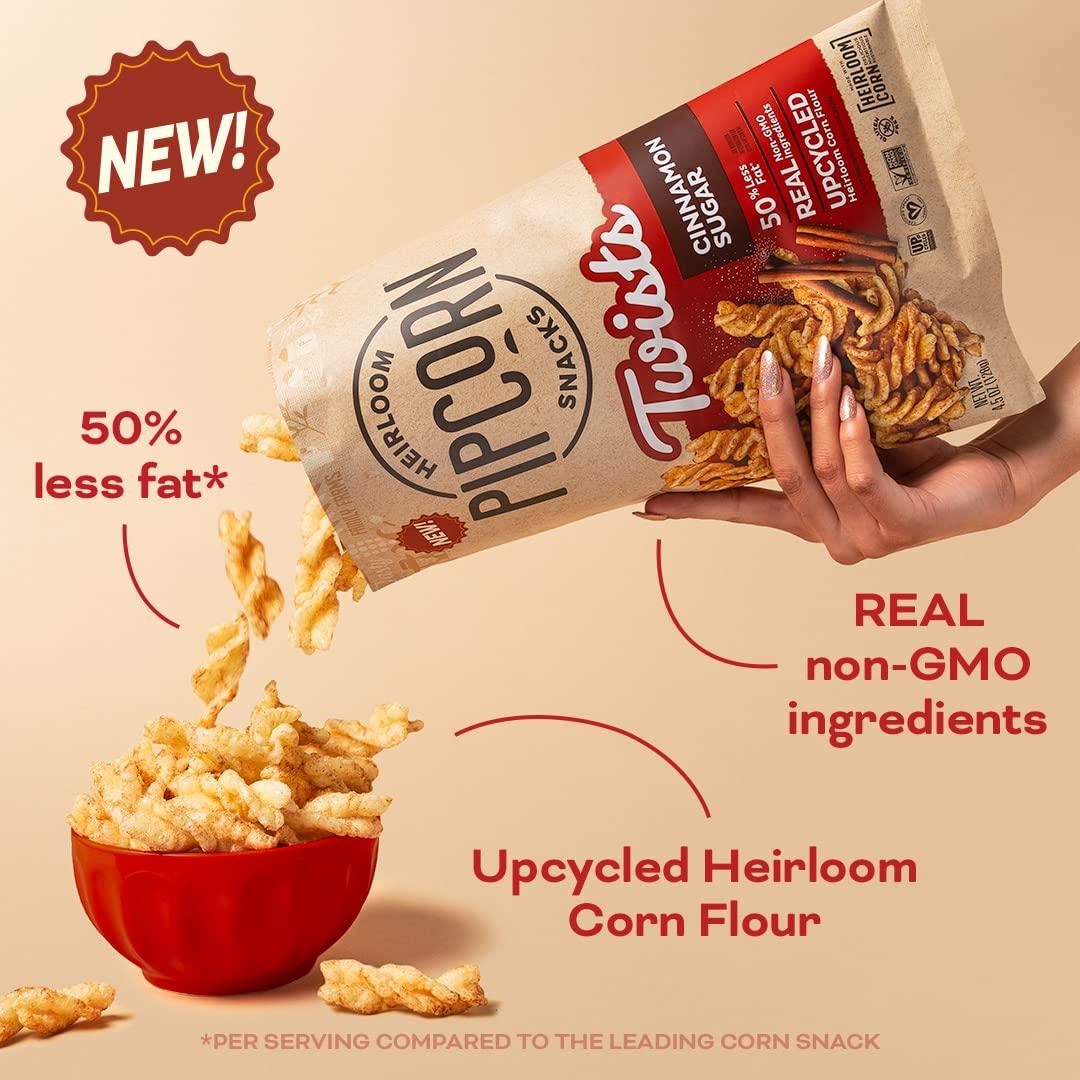 Pipcorn Heirloom Cinnamon Sugar Twists by Pipcorn - 1oz 24pk - Healthy Snacks, Gluten Free Snacks, Snack Packs, Upcycled Heirloom Corn Flour, Individually Wrapped