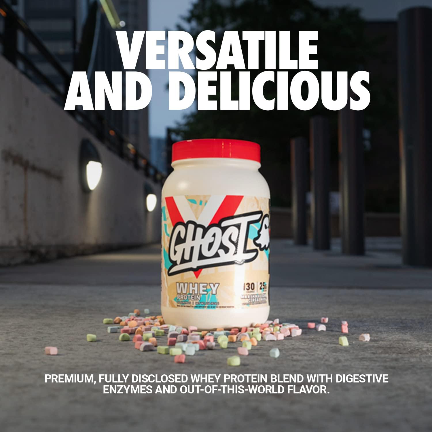 GHOST GHOST Whey Protein Powder, Marshmallow Cereal Milk - 2LB Tub, 25G of Protein - Flavored Isolate, Concentrate & Hydrolyzed Whey Protein Blend - Post Workout Shakes - Soy & Gluten Free