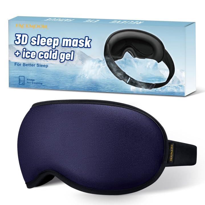 FACEMOON 3D Gel Cooling Sleep Mask Blackout-Cold Eye Mask for Eye Compress, Cooling Weighted Eye Mask for Sleeping, Zero Eye Pressure, Ice Cold Pack, Cold/Warm Compress for Migraine, Puffy Eyes, Dry Eyes-Blue