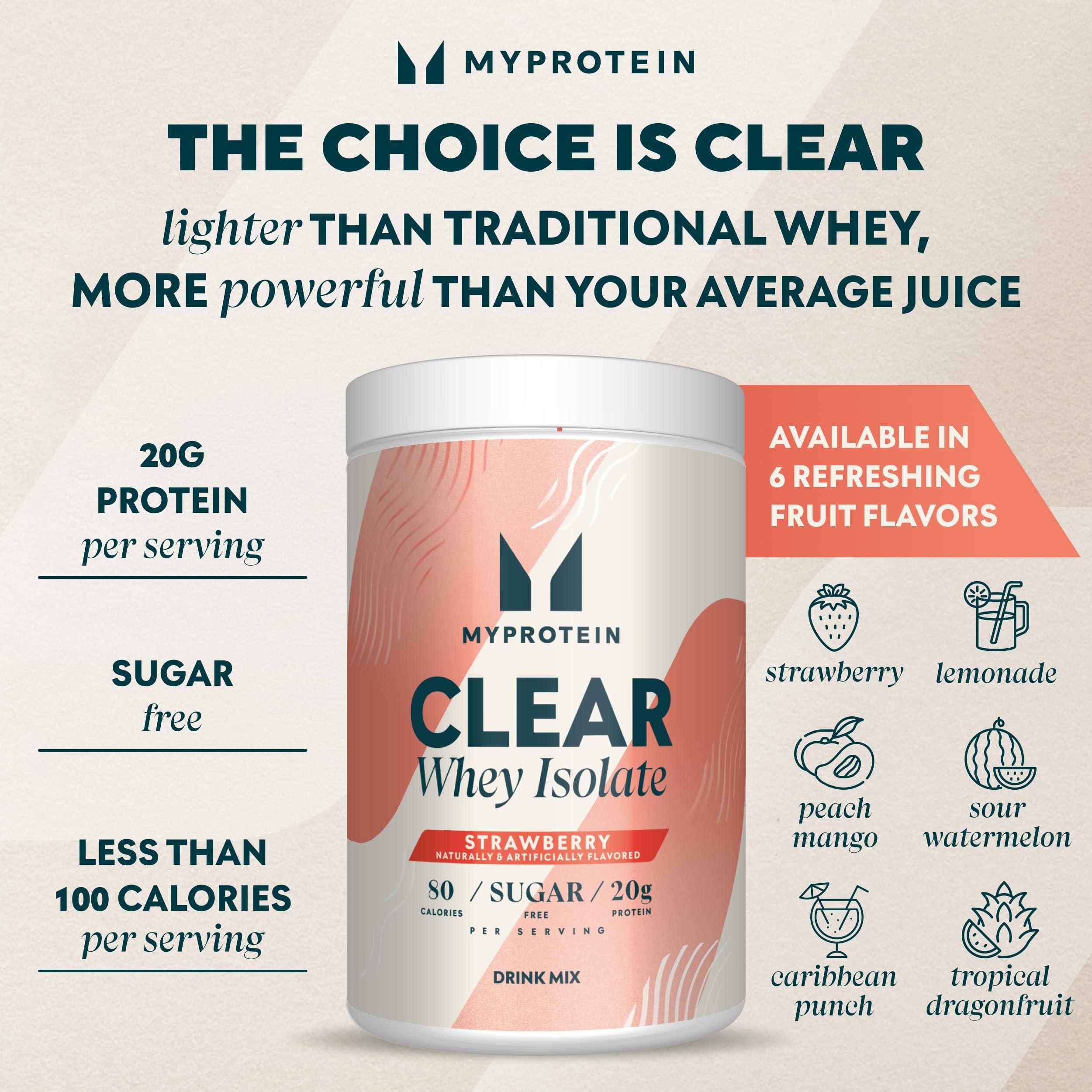 Myprotein Myprotein Clear Whey Isolate Protein Powder, 1.1 Lb (20 Servings) Strawberry, 20g Protein per Serving, Naturally Flavored Drink Mix