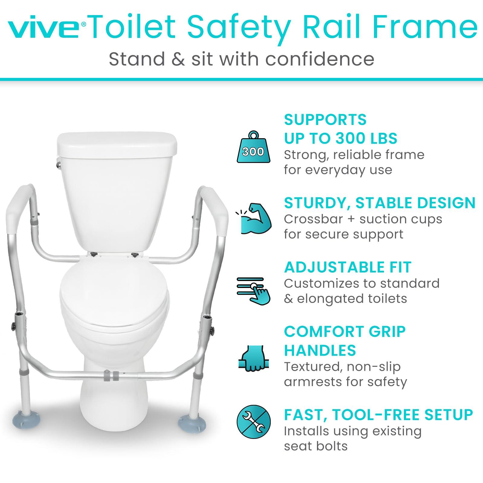 Vive Vive Toilet Safety Rail Frame - Toilet Grab Bars for Elderly, Disabled - Assist Support Rails with Padded Handles - Stand Alone for Bathroom - Adjustable Non Slip for Adults, Seniors, Handicapped