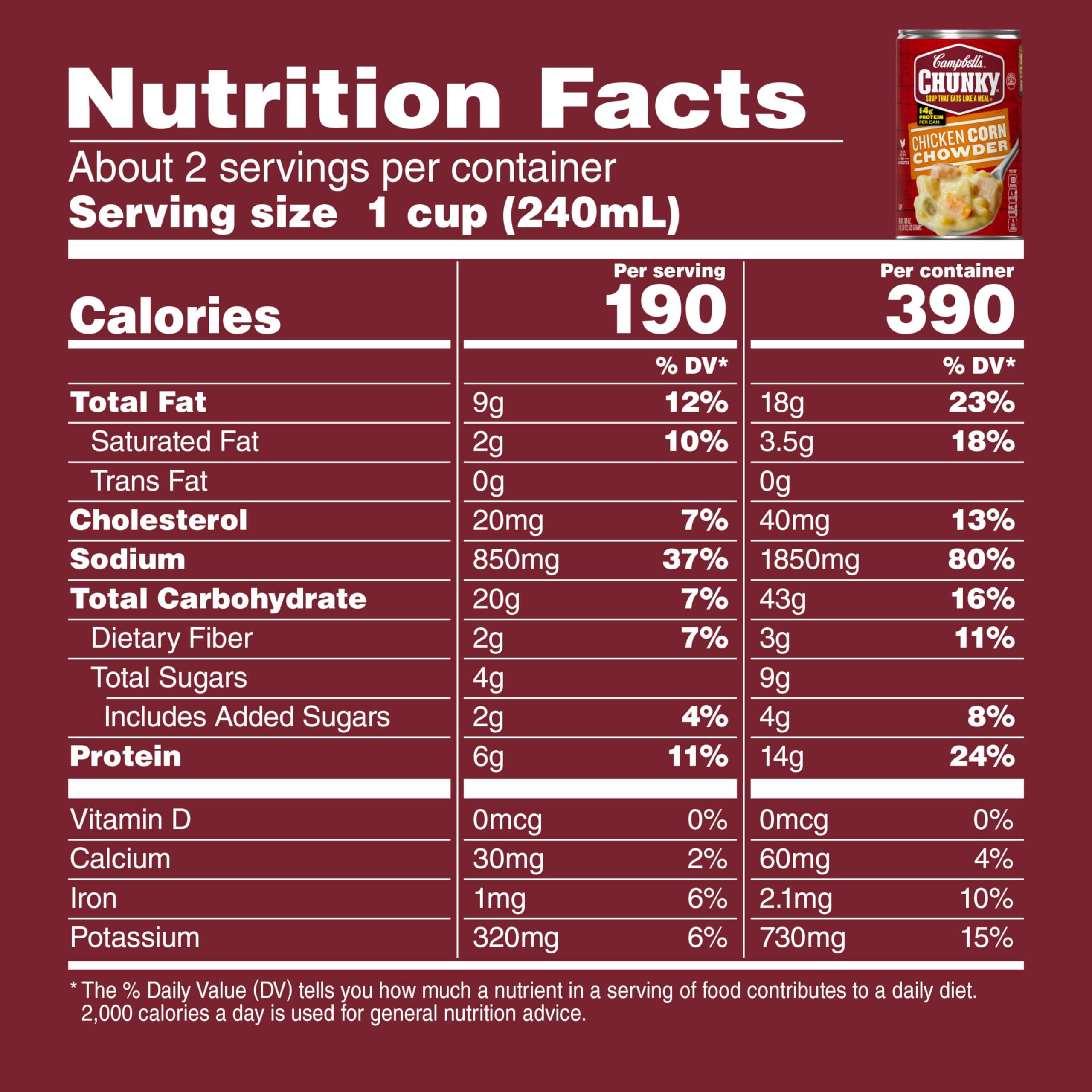 Campbell\'s Campbell\'s Chunky Soup, Chicken Corn Chowder Soup, 18.8 Oz Can (Pack of 4)