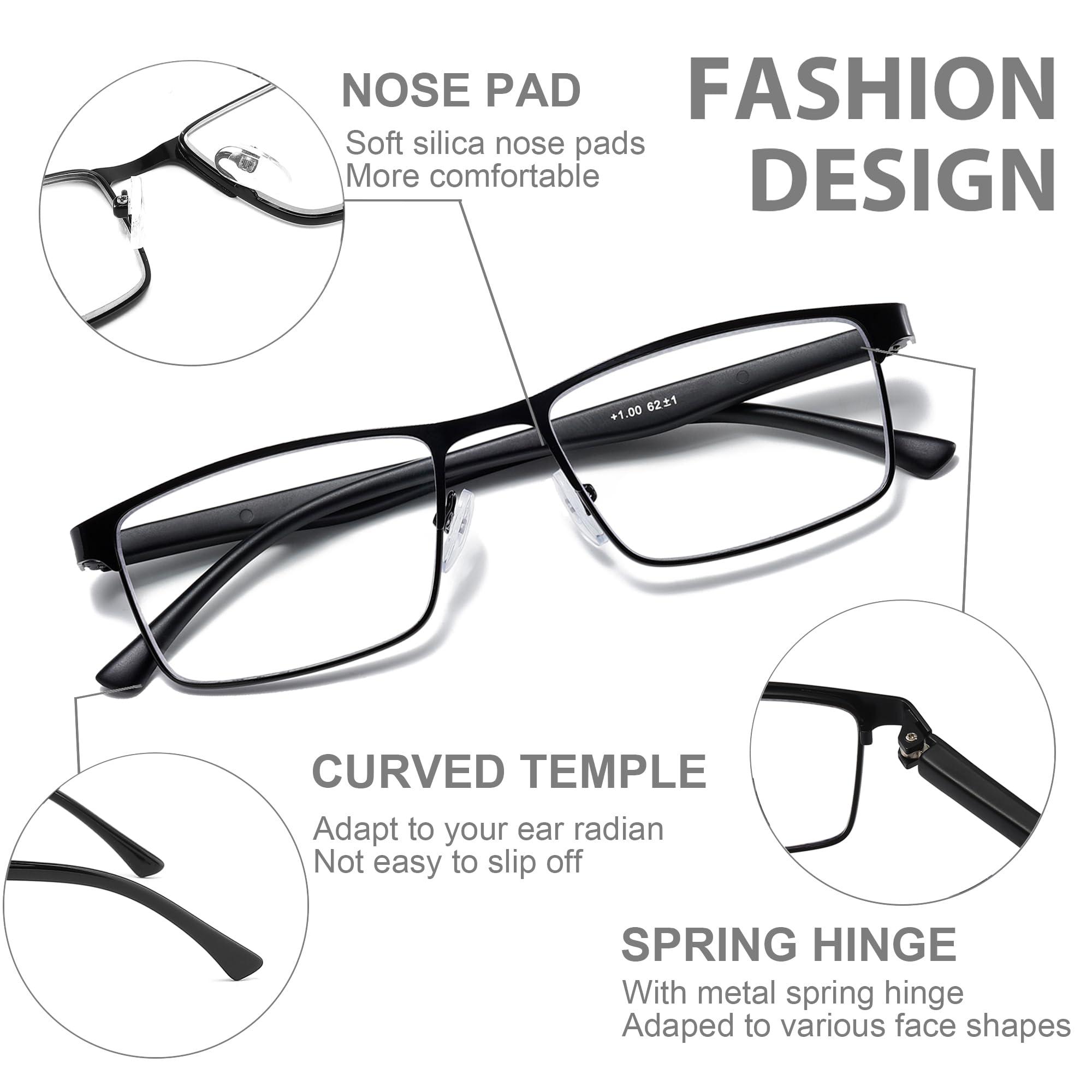 NaNaKo NaNaKo 3 Pack Reading Glasses for Men, Lightweight Blue Light Blocking Metal Frame Mens Readers (C1,+3.50)