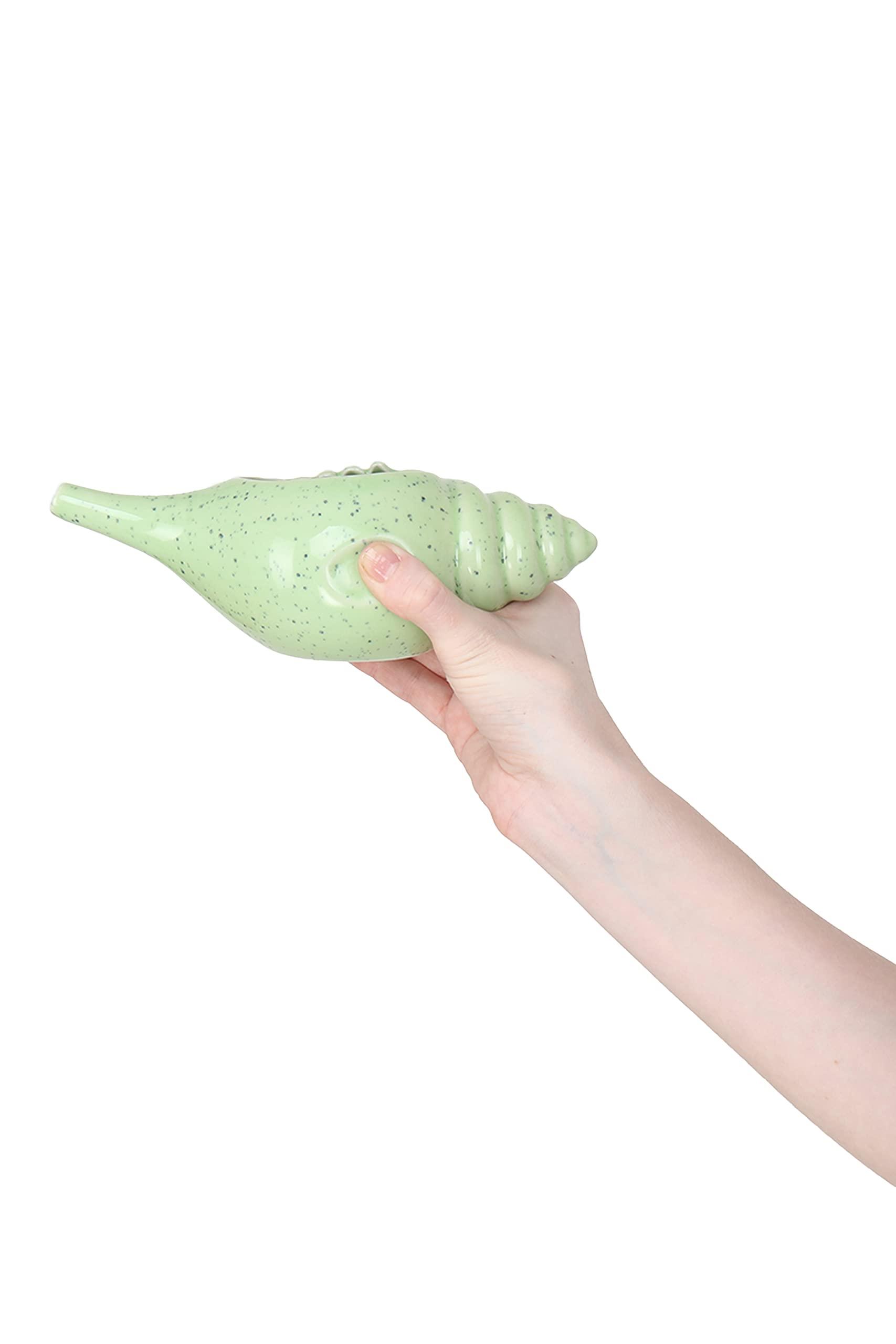 Qimacplus Qimacplus Leak Proof Durable Ceramic Neti Pot Non-Metallic & Comfortable Grip with 10 Sachet Neti Salt | Microwave & Dishwasher Friendly Natural Treatment for Sinus & Congestion (Green Matt)