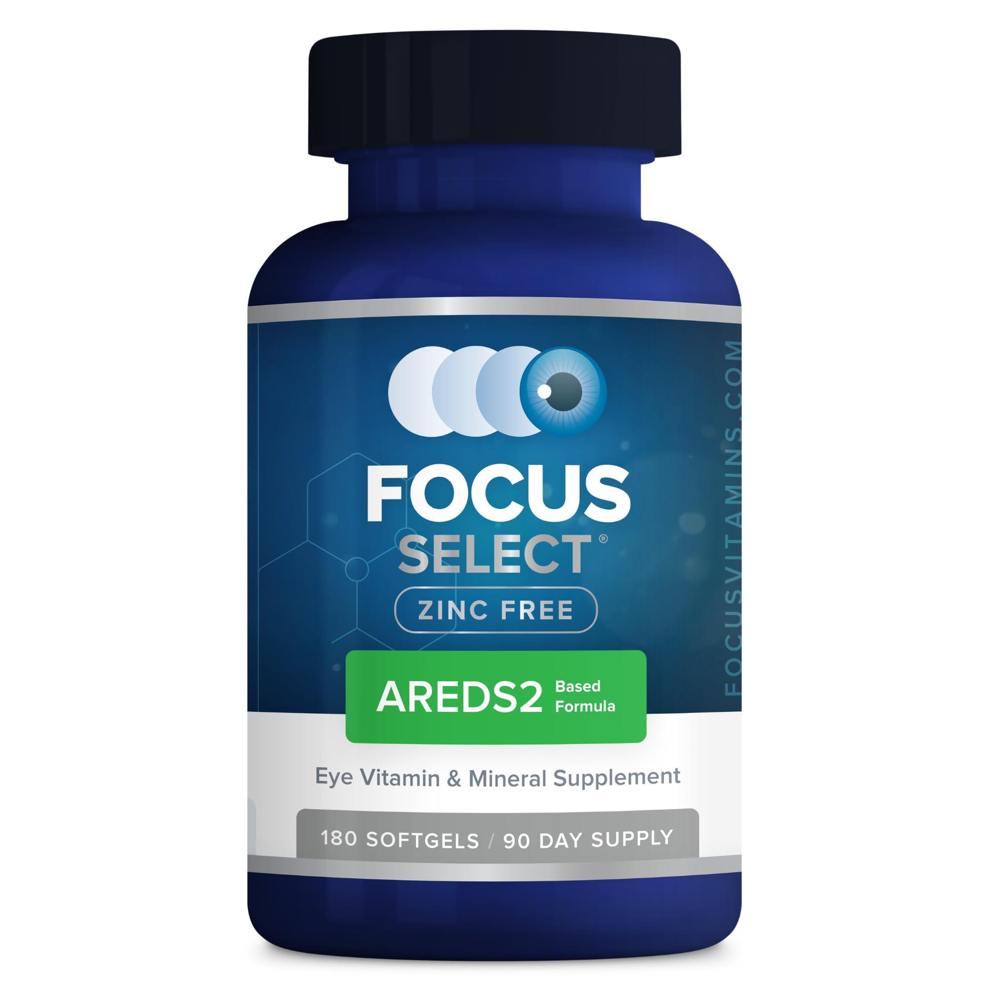 Focus Vision Supplements Focus Vitamins | Focus Select Zinc Free Formula | 180 Softgel Capsules | AREDS2 Based Formula | Eye Vitamin & Supplement | Support for Macular Generation | Easy to Swallow Pill