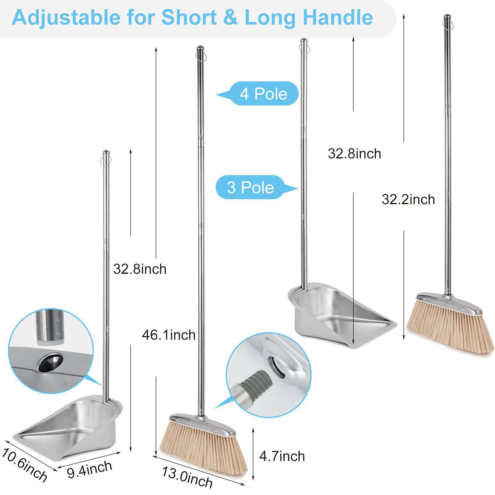 VOOWO VOOWO Broom and Dustpan Set for Home, Stainless Steel Broom and Dustpan Set with Long Handle, Heavy Duty Dustpan Broom Set Standing Dust Pan Kitchen and Home Indoor Outdoor Broom