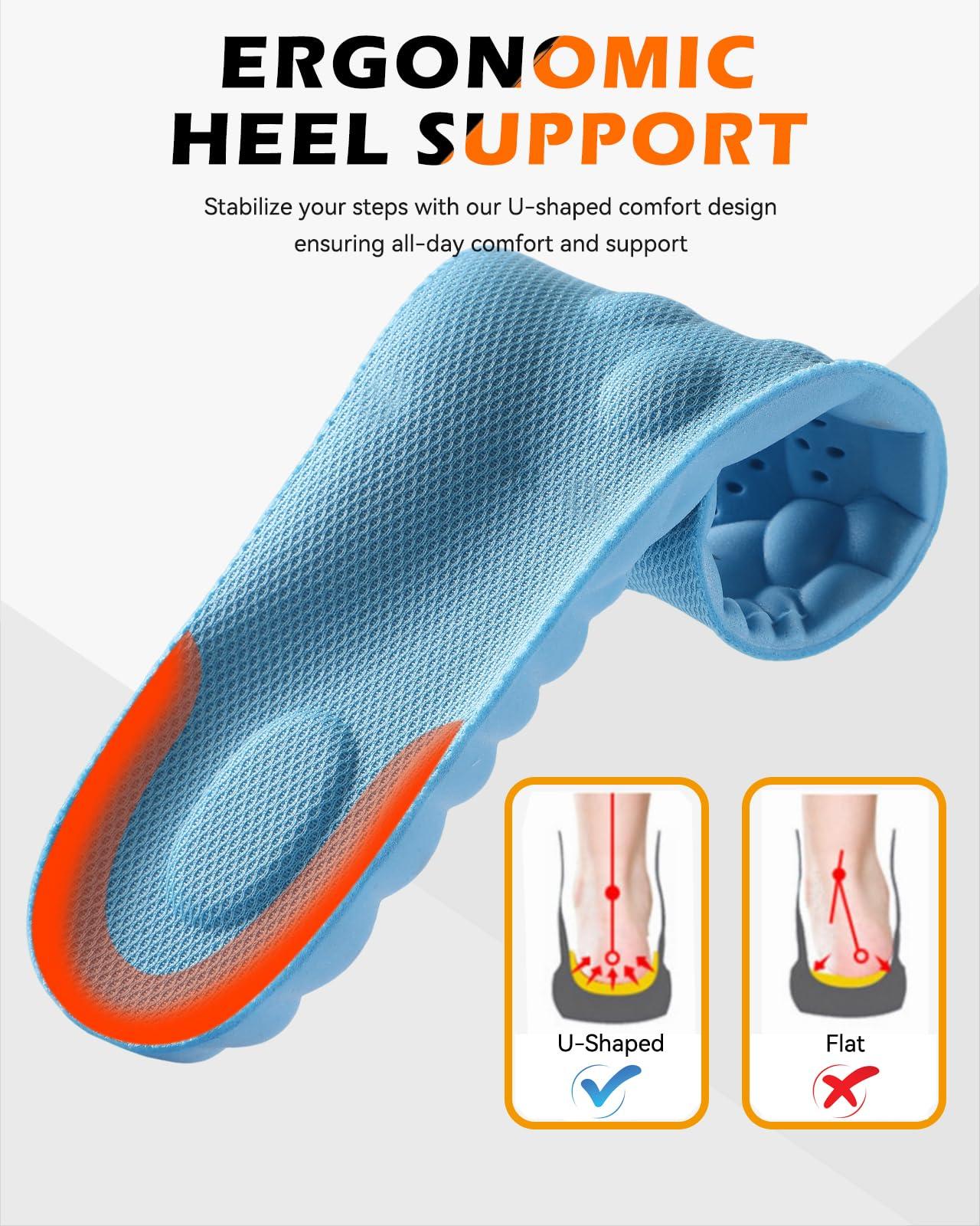 MINIQ Plantar Fasciitis Feet Insoles,Cloud Insole for Men & Women, Support Orthotics, Energizing Comfort Shoe Insert, Breathable & Sweat-Absorbent, Arch Support Insole(M [US M: 8-8.5/W: 9-10])