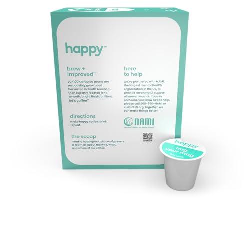 We Are Happy, LLC happy coffee light roast coffee pods, 22 count, notes of toasted biscotti and levity, compatible with most K-cup brewers, rainforest alliance certified