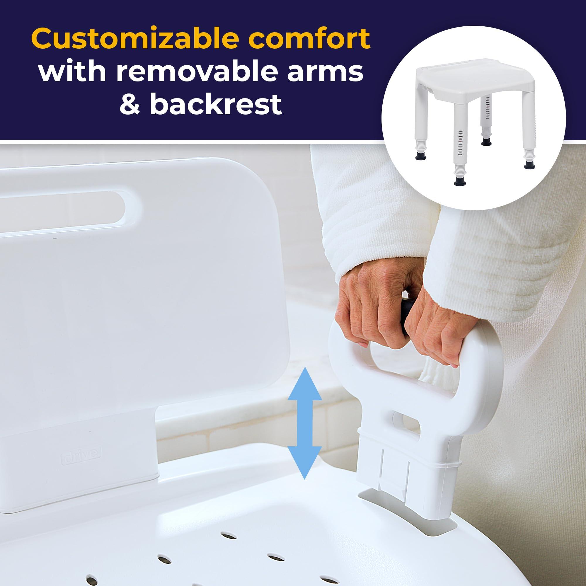 Drive Medical Drive Medical RTL12505 Handicap Bathroom Bench with Back and Arms, White