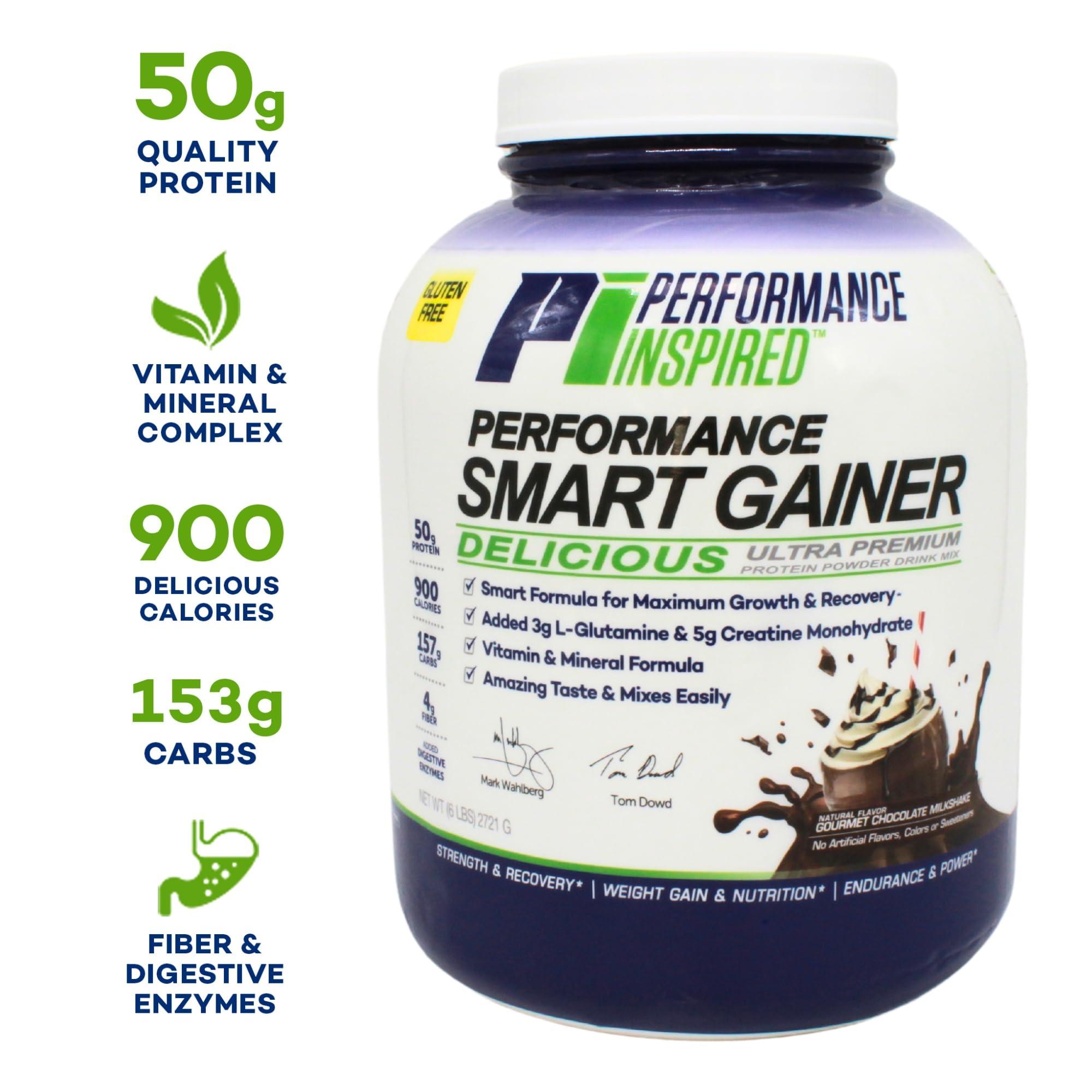 PERFORMANCE INSPIRED Performance Inspired Nutrition Smart Mass Gainer - Recover & Rebuild Muscles - Contains Added L-Glutamine – Big 50G Protein - Creatine - Fiber - Digestive Enzymes - Chocolate Milkshake - 6 Pounds