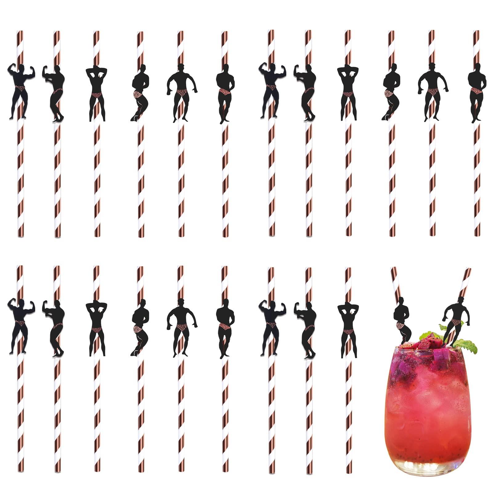 KINBOM 24pcs Bachelorette Party Decoration Straws Confetti Bachelorette Party Supplies Funny Drinking Straws for Adults, Party Favors, Ladies Bridal Shower Straws (Rose Gold)