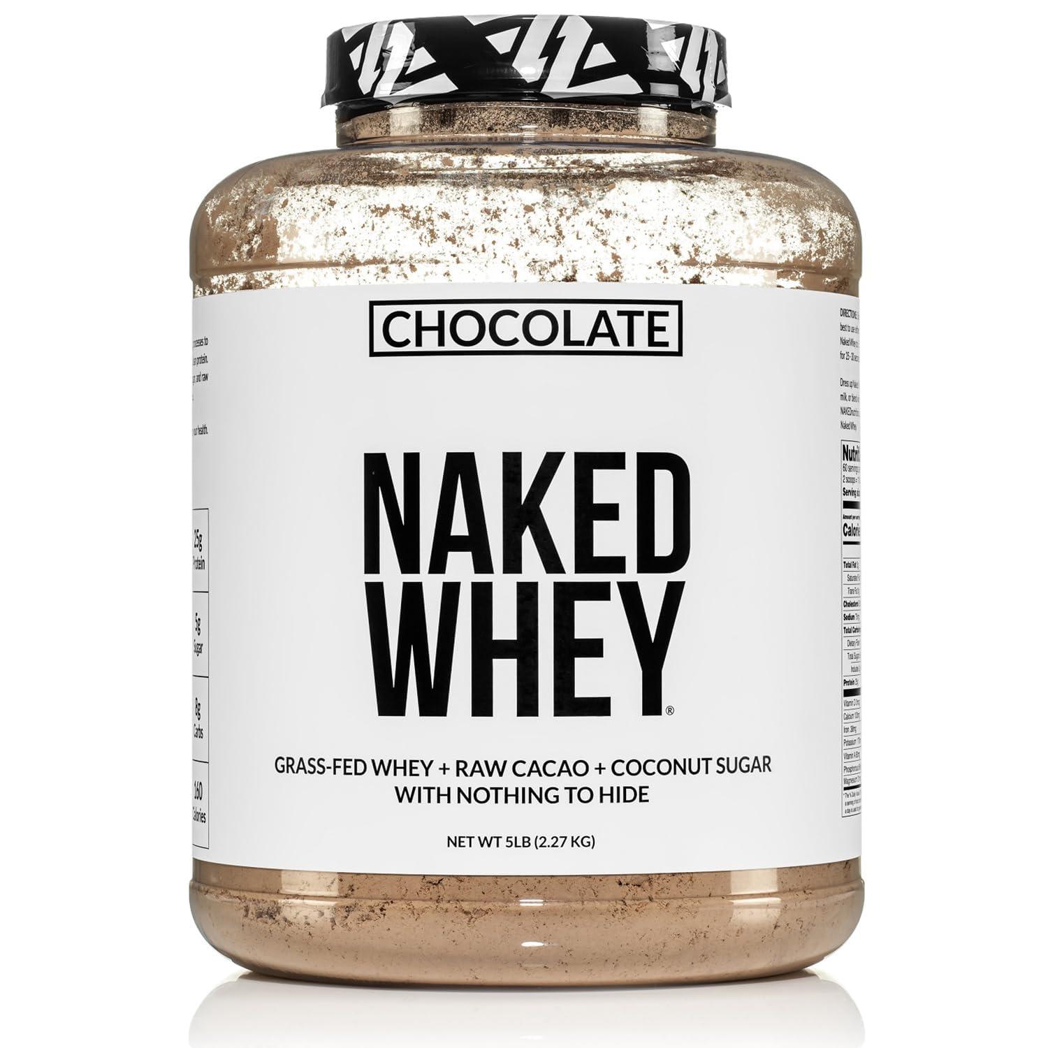 NAKED nutrition NAKED Whey Protein Supplement Powder, Chocolate, GMO Free, Soy Free, Gluten Free Aid Muscle Growth and Recovery 60 Servings, 5 Ib