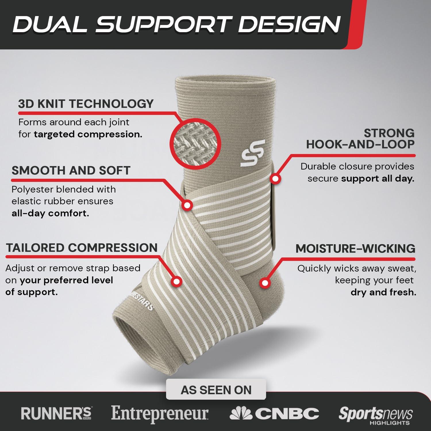 SS SLEEVE STARS Sleeve Stars Ankle Brace for Sprained Ankle, Plantar Fasciitis Relief Ankle Support for Women, Ankle Compression Sleeve w/ Strap (Single/Beige)