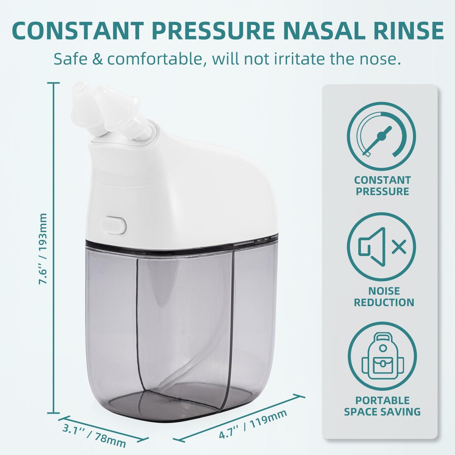 SEMIOEN SEMIOEN Nasal Irrigation System with 30 Saline Packets, Sinus Rinse Machine, Nose Sinus Cleaner Machine with Water Tank & Waste Collection Tank - Grey