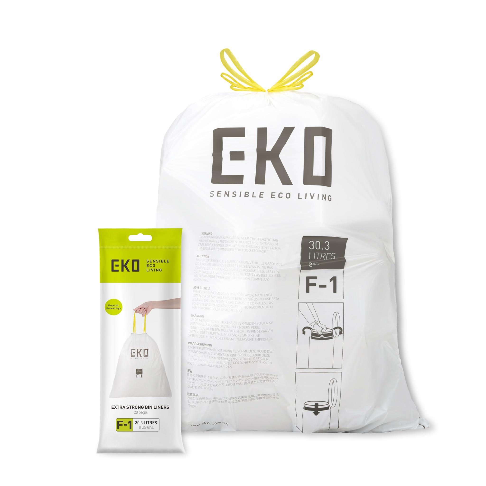 EKO EKO Size F-1 Bin Liners For Dual Compartment Kitchen Bins - 18-28 Litre Capacity - Extra Strong Bags with Drawstring Tie Handles - 20 Bags, White