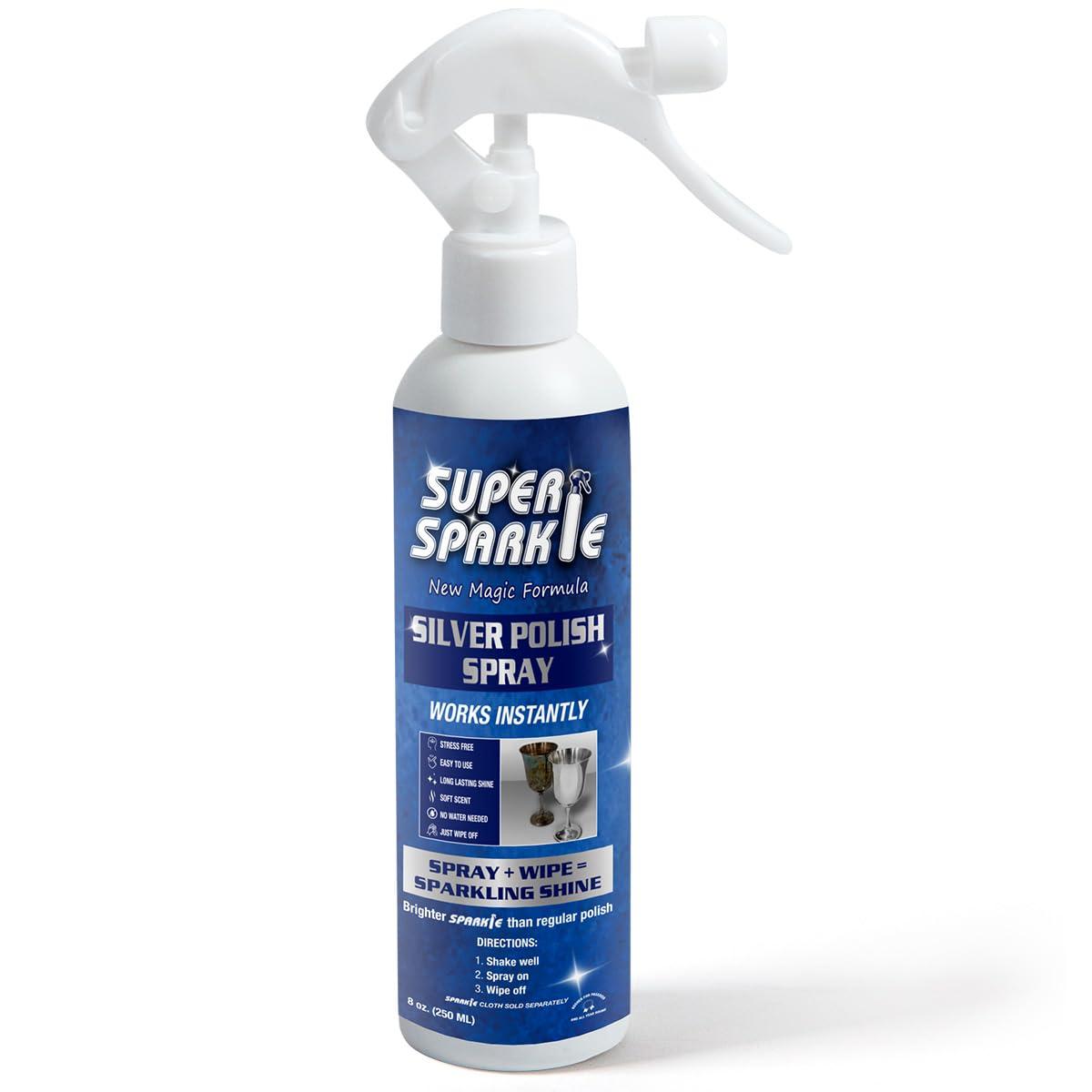 SUPER SPARKLE Super Sparkle Silver Polish Cleaner Spray 8 Ounce - Instant Tarnish Remover & Long-Lasting Shine For Sterling Silver - Silver Polish & Cleaner For Sterling Silverware - Safely Cleans & Removes Tarnish