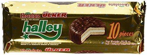 Ulker Ulker Halley Chocolate Covered Marshmallow Cookies 10 Pack, 300 Gram (Pack of 12)