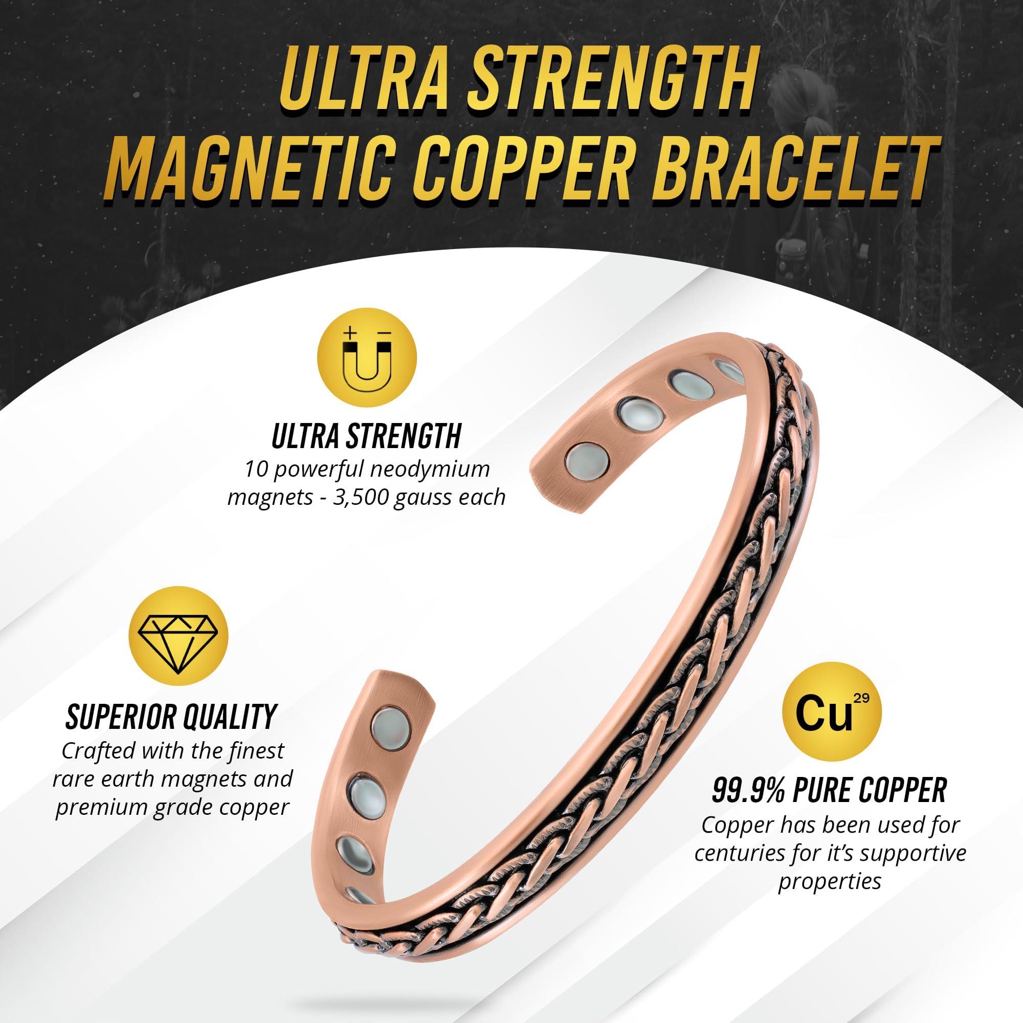 MagnetRX MagnetRX Copper Magnetic Bracelets Effective Pure Copper Bracelet for Men and Women Copper Cuff Adjustable Magnetic Bracelet Bangles (Woven Inlay)