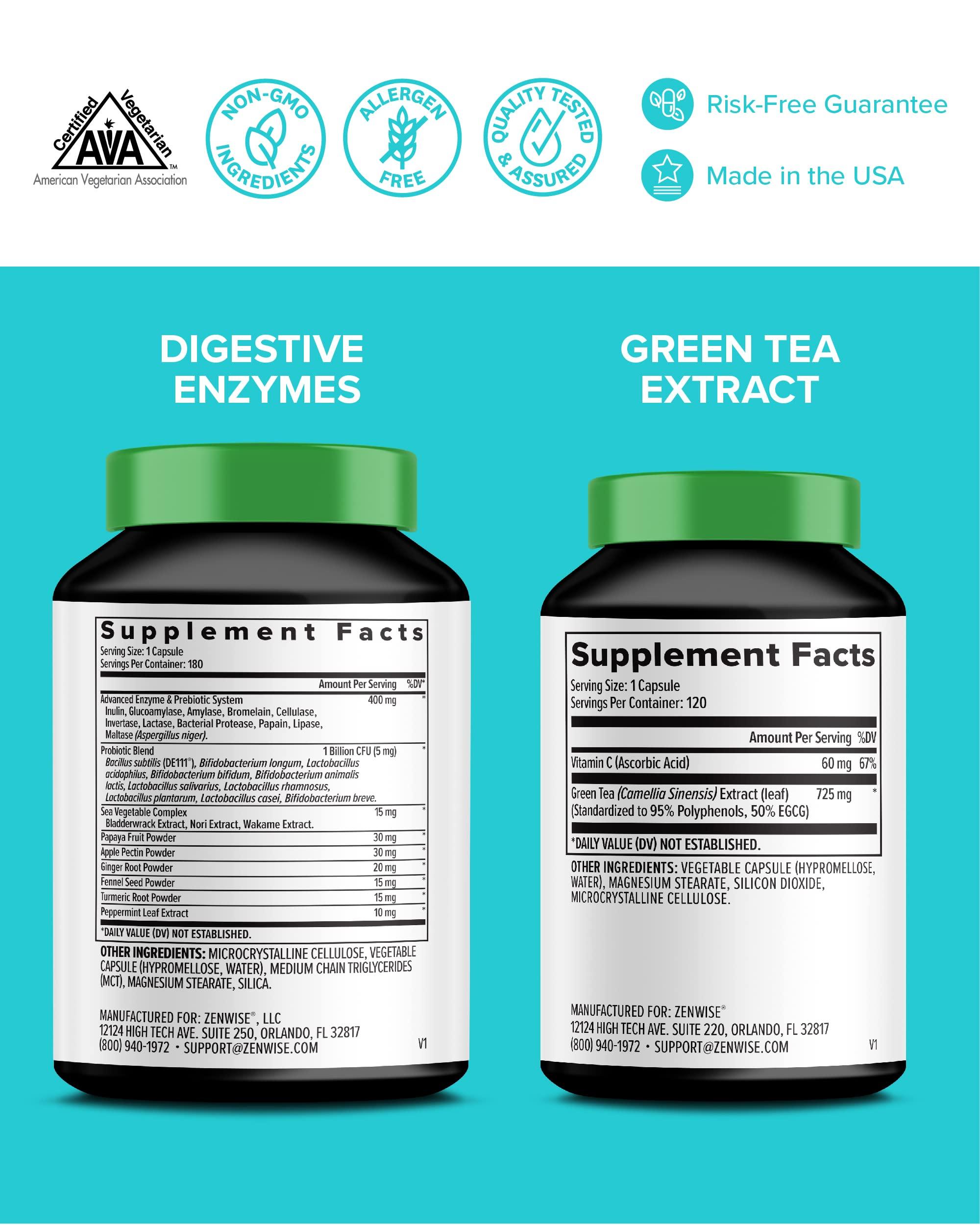 Zenwise Health Zenwise Digestive Enzymes, Green Tea Extract, and Free Travel Tin