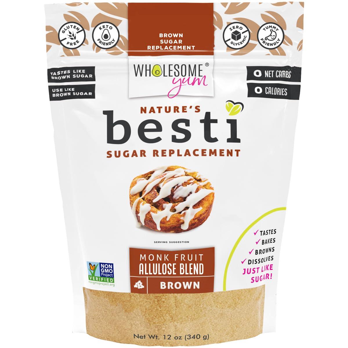 Wholesome Yum Wholesome Yum Besti Natural Brown Sugar Substitute - Keto Brown Monk Fruit Sweetener Blend With Allulose (No Erythritol) - Non GMO, Zero Carb, Zero Calorie, Sugar Free, No Aftertaste (12 oz)