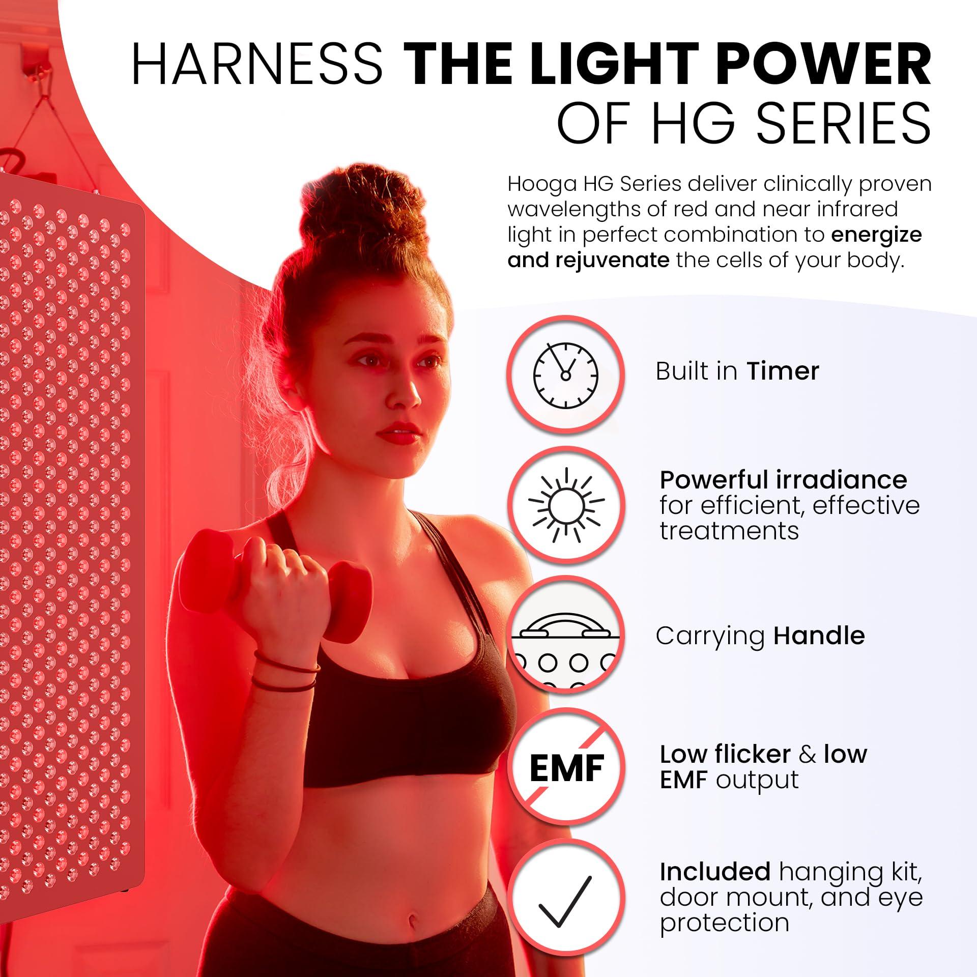 hooga Hooga Red Light Therapy for Face and Body, Red 660nm Near Infrared 850nm, 200 LEDs, High Power Panel for Pain Relief, Sleep, Skin Health, Anti-Aging, Energy, Recovery. Hanging Kit Included. HG1000.