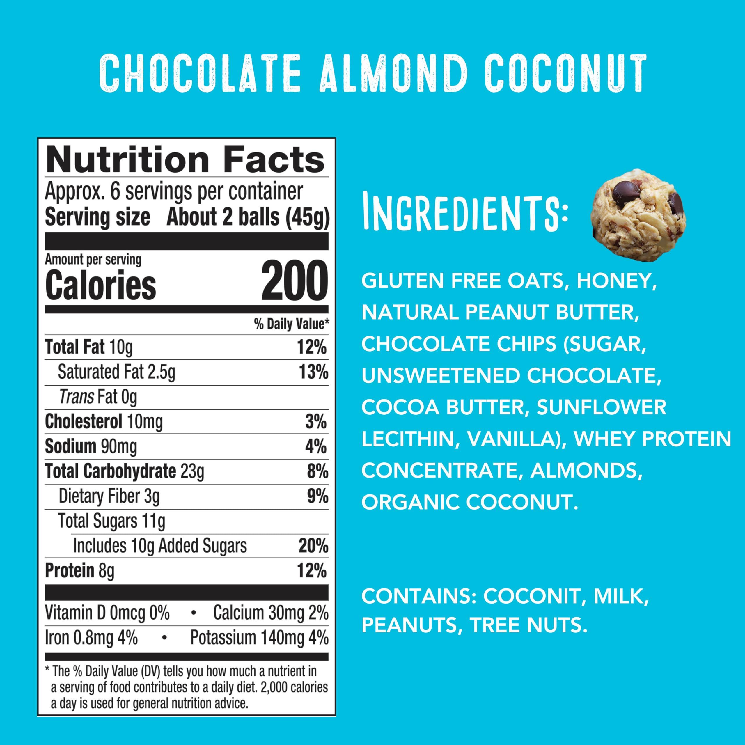simplyFUEL simplyFUEL Whole Food Protein Balls with Probiotics - Chocolate Almond Coconut Snacks - 8g Protein Snack - Gluten Free Energy Balls (1 Pack of 12 Balls)