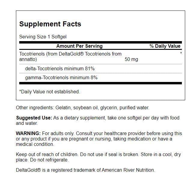 Swanson Swanson Deltagold Tocotrienols-Annatto Tocotrienols -Vitamin E Tocotrienols 99% Tocopherol Free (60 Softgels, 50mg Each) (3 Pack)