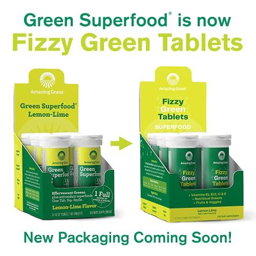 Amazing Grass Amazing Grass Fizzy Green Tablets Superfood Lemon Lime: Green Superfood Water Flavoring Tablet with Antioxidants & Alkalizing Greens, 60 Count (Packaging May Vary)