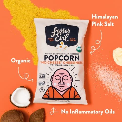 Lesserevil LesserEvil No Cheese Cheesiness Organic Popcorn, Premium Quality, Minimally Processed, No Vegetable Oil, 4.6 Oz, Pack of 3.