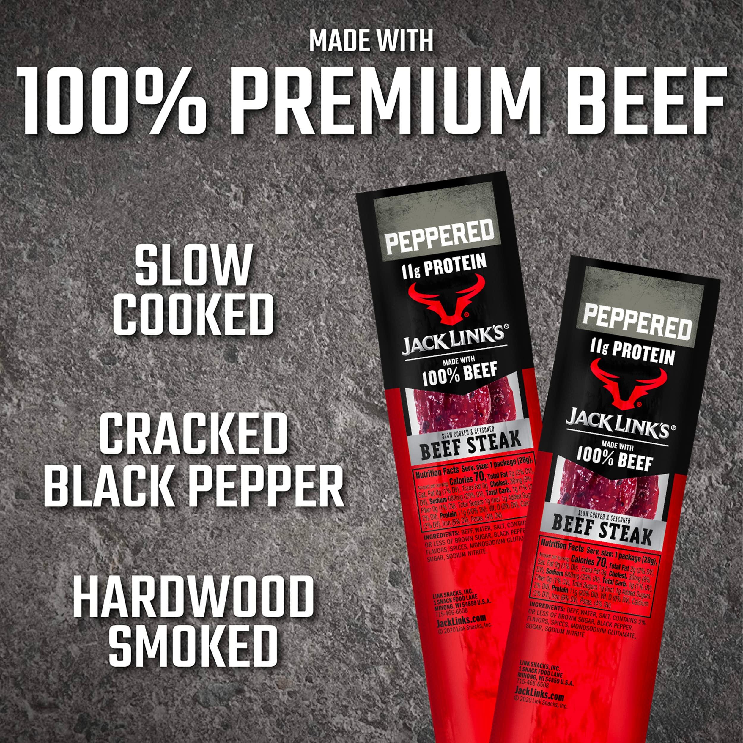 Jack Link\'s Jack Link\'s Premium Cuts Beef Steak, Peppered Protein Snack, Meat Snack with 11g of Protein, Made with 100% Beef, Individually Wrapped Bulk Snack Pack for Break Rooms 1 Oz. (72 Count)