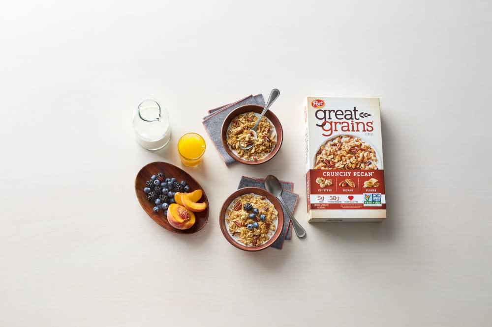 Post Great Grains Crunchy Pecan Cereal, Heart Healthy Cereal with Crunchy Pecans and Granola Clusters, Non-GMO Project Verified, 16 OZ Box (Pack of 4)