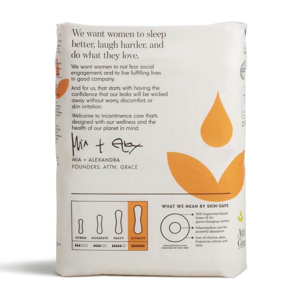 ATTN : GRACE Attn: Grace Heavy and Ultimate Incontinence Pads for Women (28 Pads Per Pack/56 Total)- High Absorbency Sensitive Skin Protection for Bladder Leakage or Postpartum/Discreet, Breathable, & Plant-Based