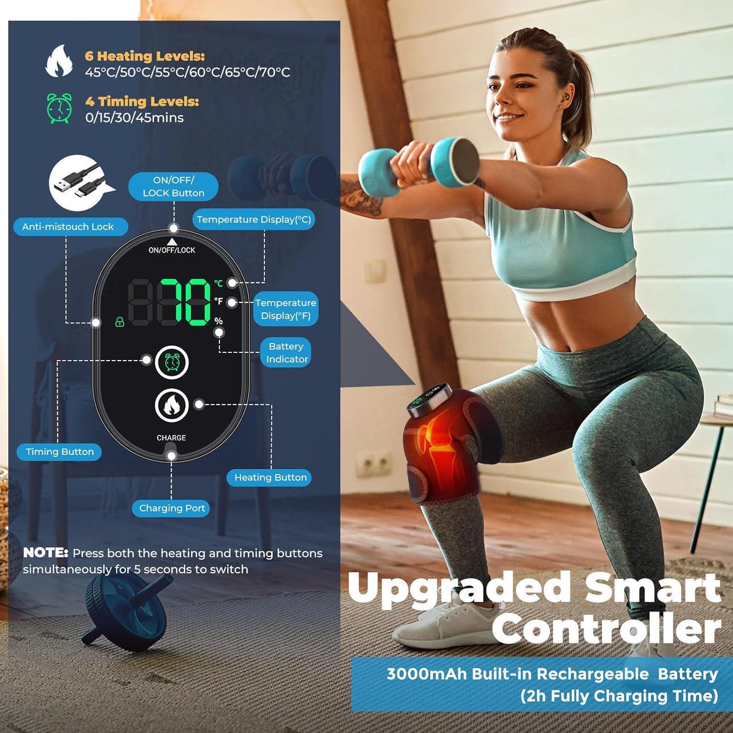 MASKIS MASKIS Knee Massager, Heated Physiotherapy Massager Knee and Shoulder Elbow Brace 3 in 1, Heated Knee Pad USB Support Brace with Velcro Straps,Knee Warmers Wrap for Shoulder Elbow Knee Stress Relief